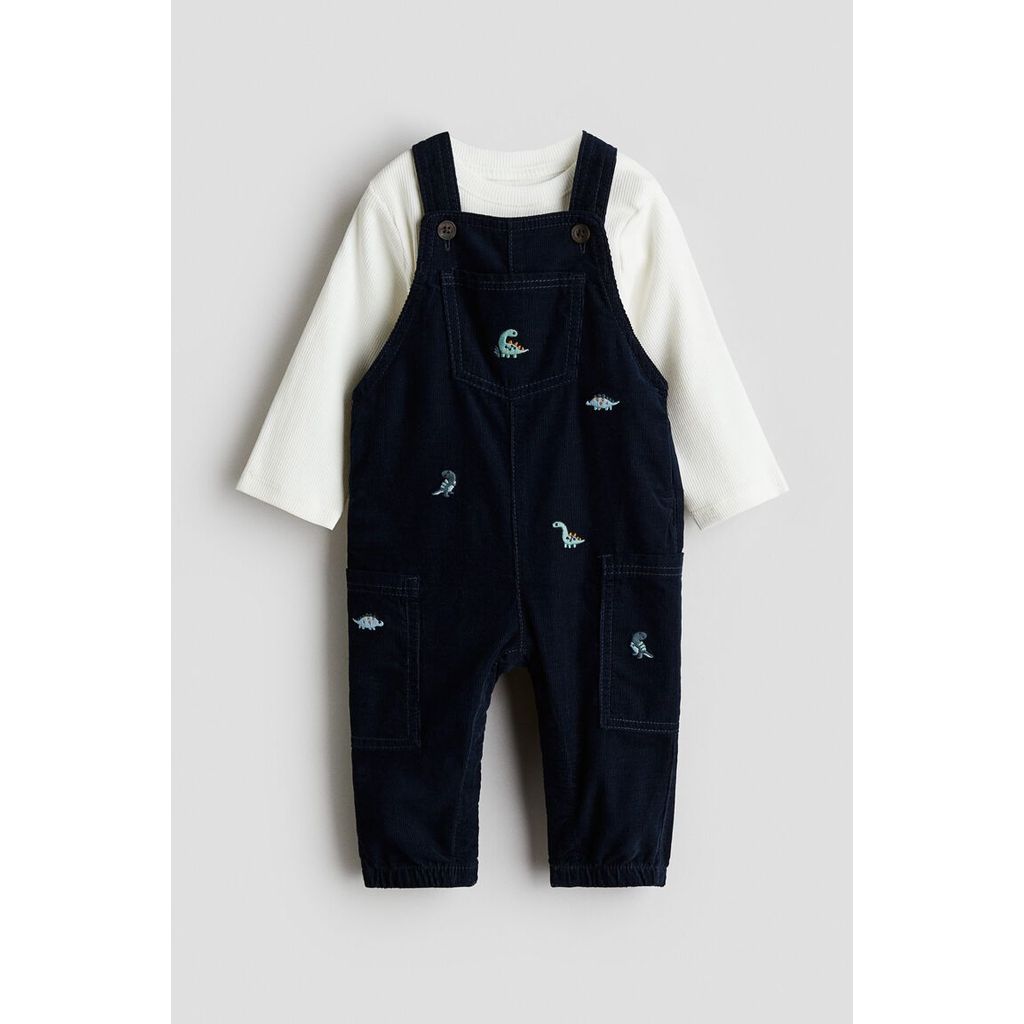 H&M(เอชแอนด์เอ็ม) ชุดจั๊มพ์สูทสองชิ้นพร้อมเสื้อท็อป Infants 2-piece dungarees and top set 1302007_1