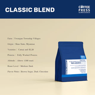 Coffee Press Duosetเมล็ดกาแฟคั่ว Arabica100% Shan State Myanmar | Classic,Jai Hug ถุงละ 250g. X 2ถุง