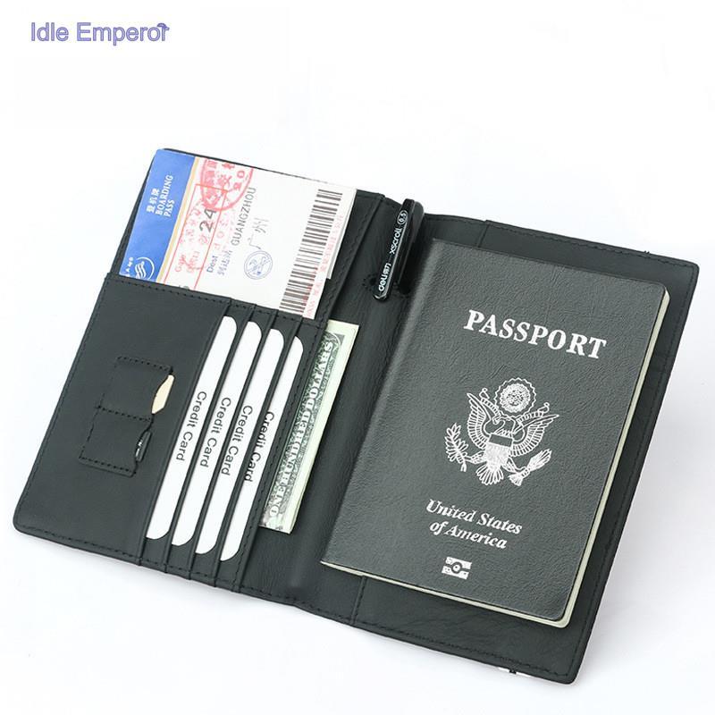First Layer Cowhide Elastic Band Multi-Slot ID Holder Passport Document Case