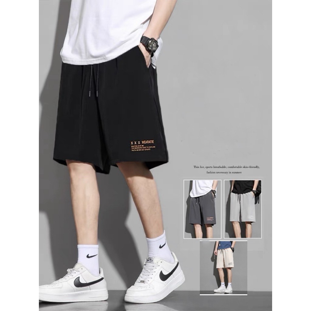 #053#L-5XL#กางเกงผู้ชายขาสั้นผ้าฤดูร้อนงานสกรีนสวยๆกางเกงลำลองขาสั้นผ้าร่มใส่สบายเอวยางยืดเนื้อผ้าระบายอากาสได้ดี