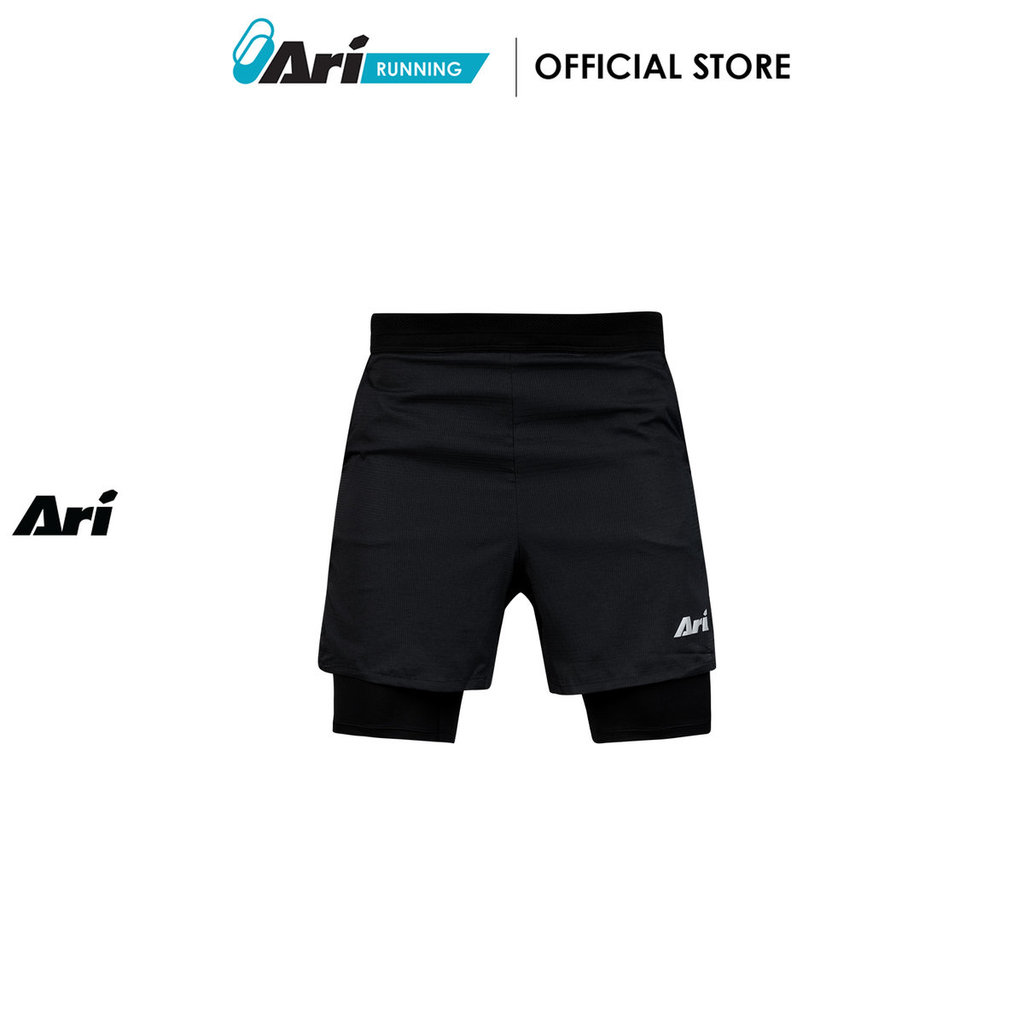 ARI MEN BREATHE 2IN1 V3 RUNNING SHORTS 3 INCHES - BLACK (AAP2907-01) กางเกงวิ่งผู้ชาย 3นิ้ว อาริ BREATHE 2IN1 สีดำ