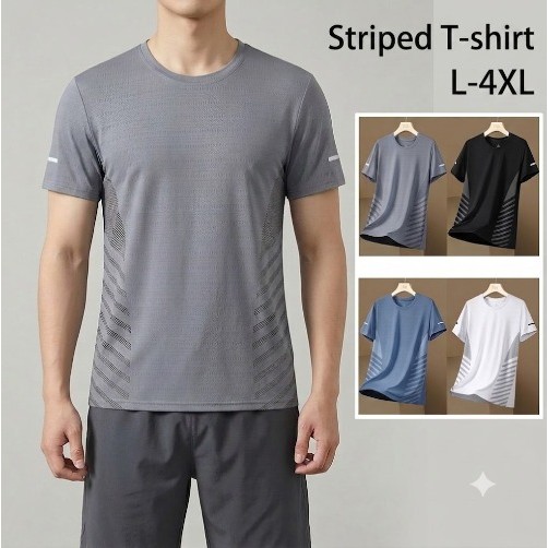 เสื้อยืดคอกลมแขนสั้นสำหรับผู้ชาย, ผ้าใยน้ำแข็ง, น้ำหนักเบาและระบายอากาศเหมาะสำหรับสวมใส่ในช่วงฤดูร้อน, การฝึกอบรมกีฬา