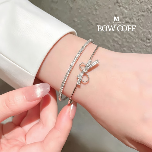 MEET💕กำไลเงิน Bow Coff สร้อยข้อมือปรับได้ กำไลแฟชั่น กำไลเพชร