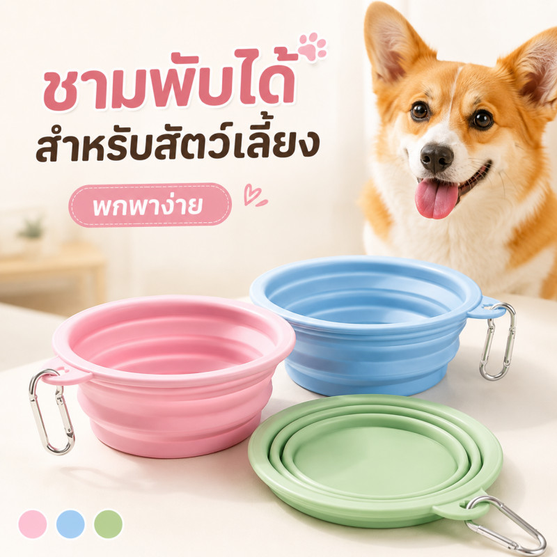 ชามพลาสติกแบบพับได้ นุ่มสบาย เหมาะสำหรับใช้ใส่อาหารสัตว์เลี้ยง เช่น อาหารแมวและอาหารสุนัข สะดวกในการพกพา