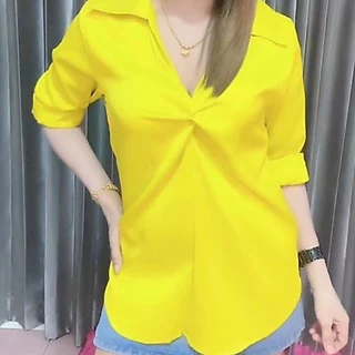 พร้อมส่ง เสื้อเชิ้ตคอปกเเฟชั่นผู้หญิงเนื้อผ้าซาติน ผ้าเงา พริ้ว ใส่สบาย