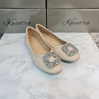 B20รองเท้า Kwintra เท้าอวบ+1ไซส์ รุ่น Classy รองเท้าคัทชู สีเบจ หนังนุ่ม พื้นนิ่ม บุฟองน้ำ