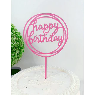 ป้ายปักเค้กอะคริลิคและพลาสติกสีชมพู เงิน ดำ ฟ้า แดง Happy Birthday ชุดที่2/2
