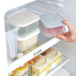 กล่องเหลี่ยม "เล็ก" มีช่องระบายน้ำ สองชั้นกล่องเก็บของสด Double drain box