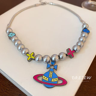 DREJEW สร้อยคอโซ่ไทเทเนียม จี้รูปดอกไม้ ประดับมุก
