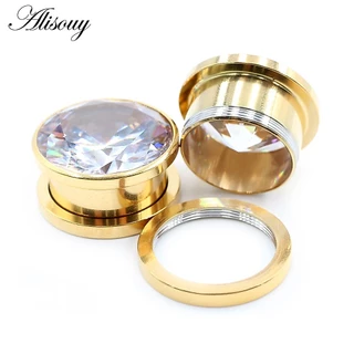Alisouy 2 ชิ้นสแตนเลส Zirconia คริสตัลสกรูอุโมงค์หูปลั๊ก Expander Stretcher Gauges ต่างหู Body เจาะเครื่องประดับ