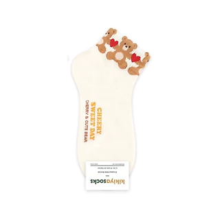 Chacha socks - ถุงเท้าข้อสั้น Cherry Bear Middle Socks แบรนด์ kikiya ถุงเท้าเกาหลี