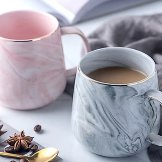 HOMEBERG แก้วน้ำ แก้วกาแฟ แก้วเซรามิค ใช้สำหรับใส่เครื่องดื่มร้อนเย็นลายหินอ่อนสีพาสเทลชมพูฟ้าสวยงาม
