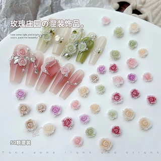 [50ชิ้น] อุปกรณ์ตกแต่งเล็บ ดอกกุหลาบคละสี เหมือนงานปั้นมากๆ สไตล์เกาหลี สำหรับตกแต่งเล็บ DIY