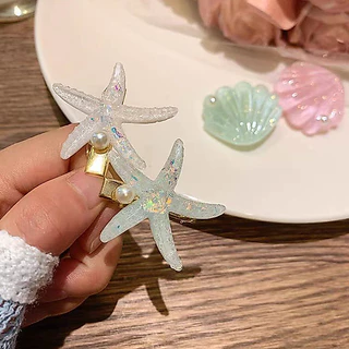 Rubuyou ﻿2ชิ้นเกาหลีสไตล์ใหม่ขนาดเล็กสดเปลือกปลาดาวกิ๊บมหาสมุทรวันหยุดชุดอุปกรณ์ผมที่จําเป็น BBคลิปด้านข้าง-ส่งเร็ว🚚
