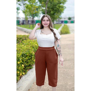 (โปรเดือน 8.8.) A1 กางเกงผ้าสาวอวบ กางเกง 5 ส่วนผู้หญิงใส่สบาย เอวยางยืด ไซส์ใหญ่ เสื้อผ้าสำหรับผู้หญิงอ้วน ผ้ายืด