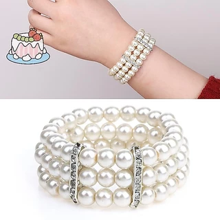 สร้อยข้อมือมัลติเลเยอร์Pearl Rhinestone แบบยืดหยุ่น ไข่มุกจำลอง เครื่องประดับสำหรับผู้หญิง และเป็นของขวัญที่สวยงาม