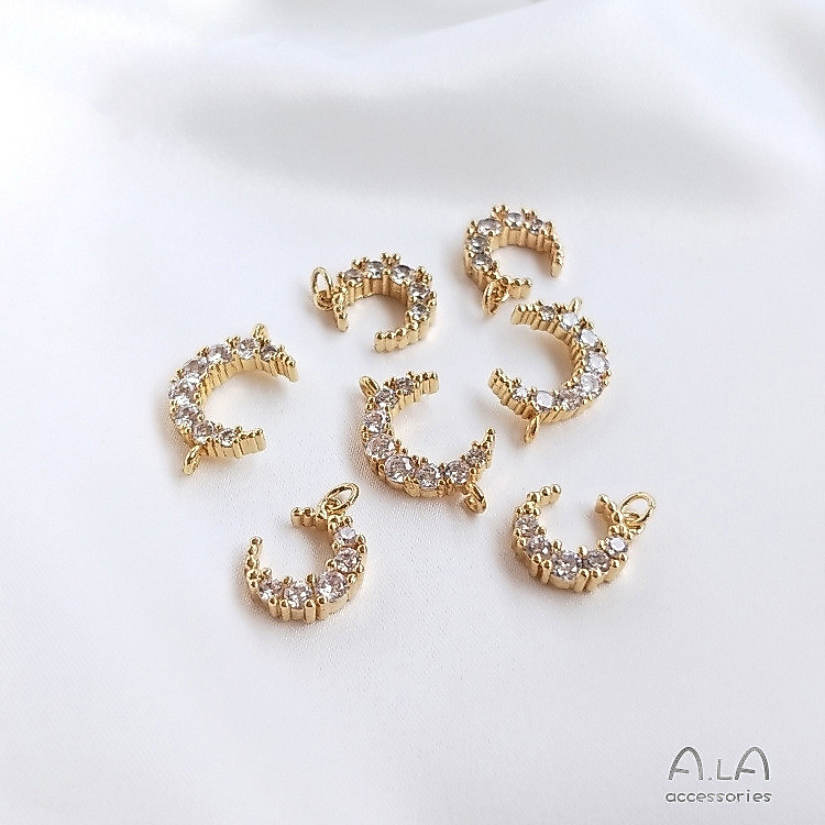 14K Gold-Covered สี Retention Micro-Inlaid Zircon Moon จี้ขนาดเล็ก diy Handmade สร้อยคอสร้อยข้อมือเค