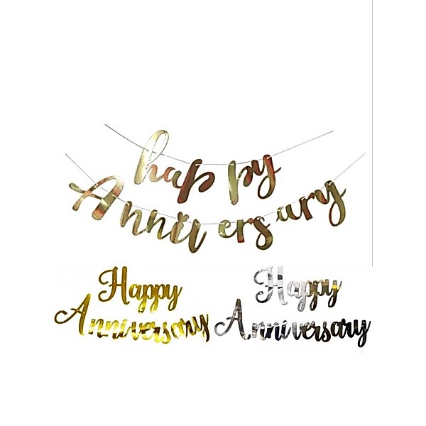 - Happy Anniversary Banner Metallic Gold Hanging Decoration Wedding Anniversary Selamat Ulang Tahun 