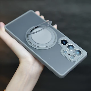 SAMSUNG หรูหรา 360° Rotatabl ขาตั้งโลหะเคสโทรศัพท์แม่เหล็กสําหรับSamsung Galaxy S25 S24 S23 Ultra Plus FE S25Edge Frosted Hard PCปกหลังTPU Soft Edgeปลอกกันกระแทก