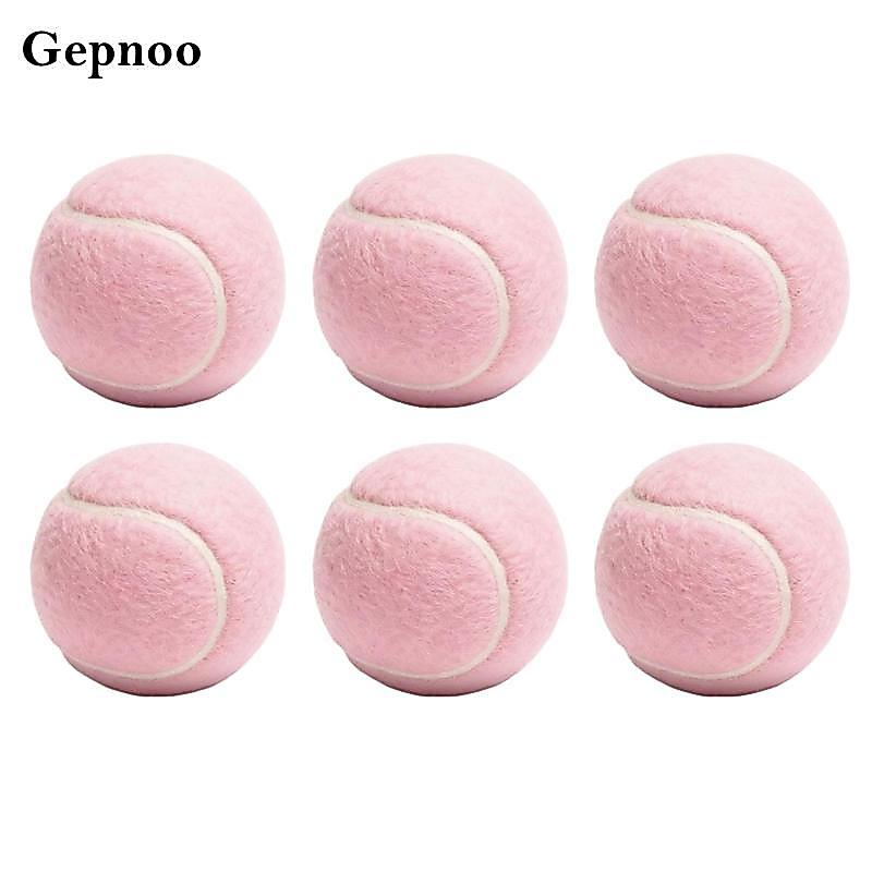 Gepnoo 6 ชิ้นลูกเทนนิสสีชมพูเย็บตะเข็บลูกบอลเทนนิส Fuzzy All Court ความยืดหยุ่นสูง