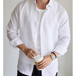 เสื้อเชิ้ตแขนยาวผ้าลินินสําหรับผู้ชายเสื้อลําลองธุรกิจระบายอากาศสไตล์เกาหลีมี 5 สี