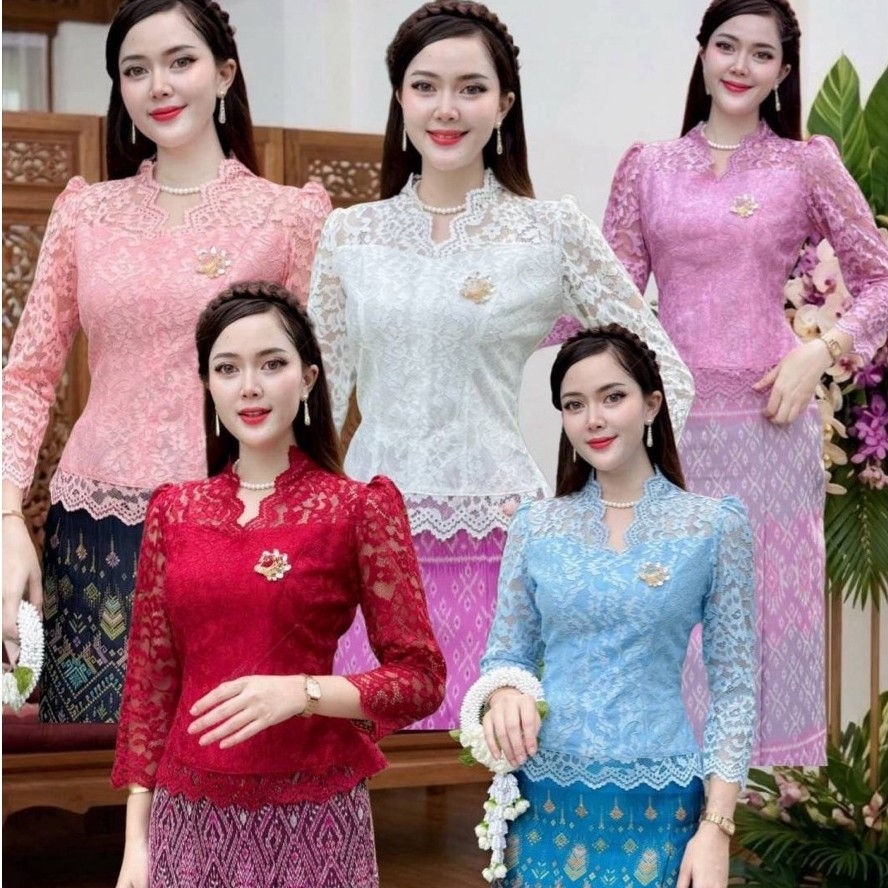 เสื้อลูกไม้อิตาลีคอวีแต่งระบายสวยๆ ใส่ออกงานได้ทุกโอกาส