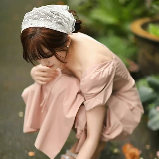 (ส่งจากไทย)ผ้าคลุมผมสามเหลี่ยมลูกไม้สไตล์ฝรั่งเศส ดีไซน์วินเทจลายดอกไม้ เนื้อบางเบาระบายอากาศ ใส่ได้ทุกฤดู