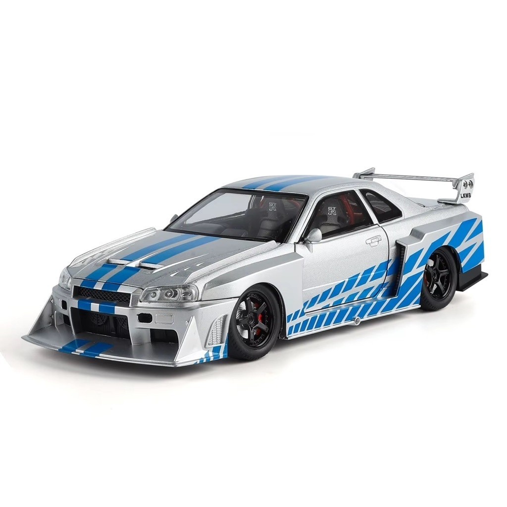 รถ nissan skyline gtr r34 Liberty walk(งานเหล็กไม่มีกล่อง)สเกล1:24 มีเสียงมีไฟประตูเปิด/ปิดได้รายละเ