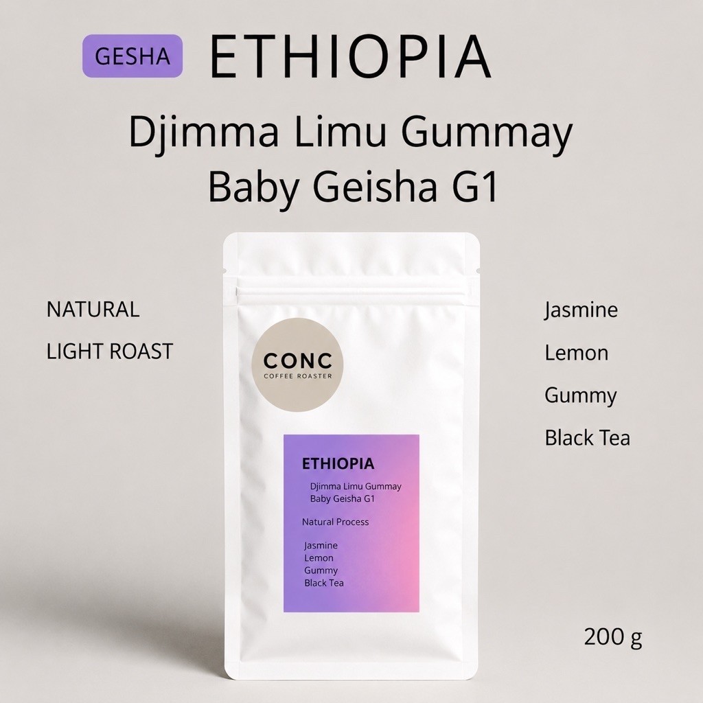 เมล็ดกาแฟคั่วอ่อน Ethiopia Djimma Limu Gummy G1 Baby Gesha Natural Process 200g | Specialty Coffee |