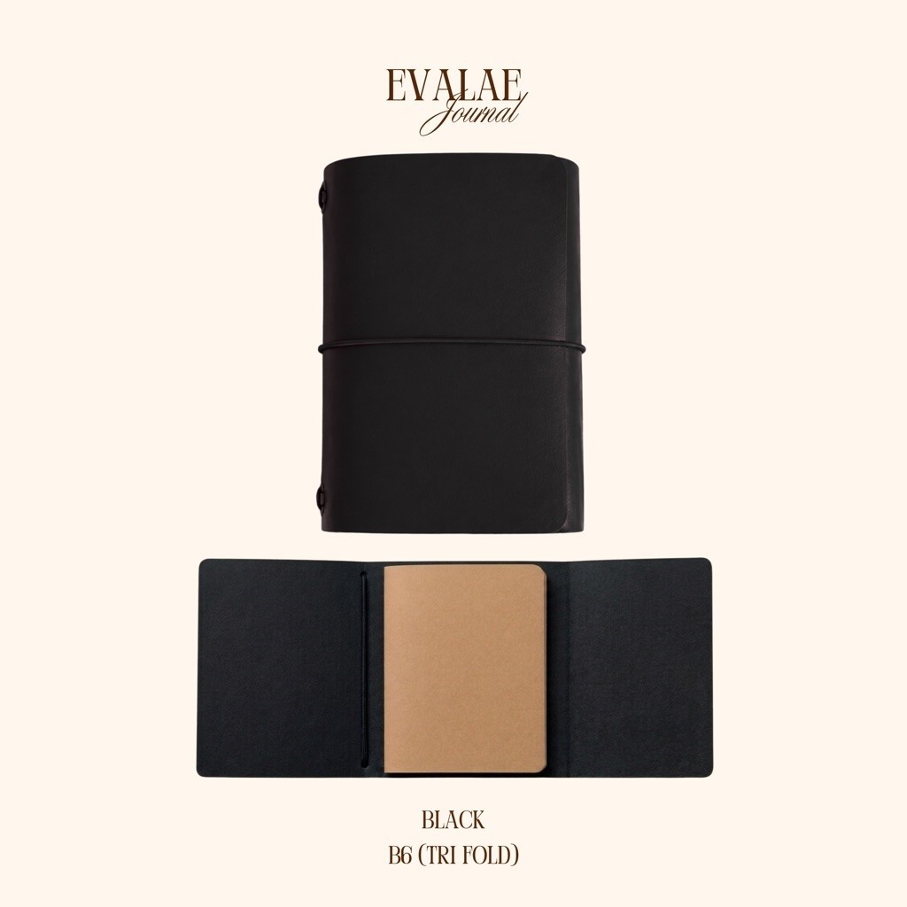 Leather Journal B6 สี Black หนังแท้ 100% ดีไซน์ Tri-Fold (3 ทบ) วินเทจเรียบหรู พกพาสะดวก