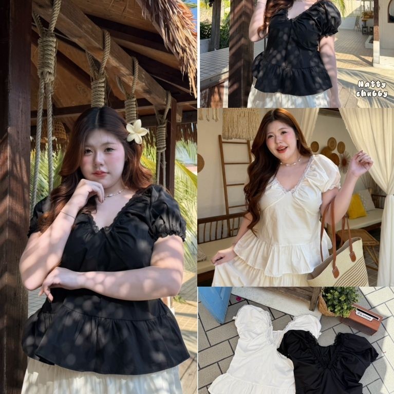เสื้อคอวีแขนตุ๊กตา ใส่ลูกไม้ระบายรุ่นนี้อำพรางหุ่นสุดๆเนื้อผ้าสวยแพทเทิลน่ารักมากสม๊อคหลัง