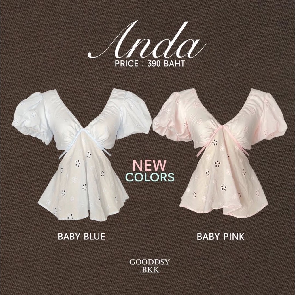 Gooddsy.bk | ( พร้อมส่ง ) Anda เสื้อคอวีแขนตุ๊กตาสม็อกหลัง ดีเทลแต่งสายผูกหลังสุดเก๋ เสื้อแขนตุ๊กตาผูกหล้ง