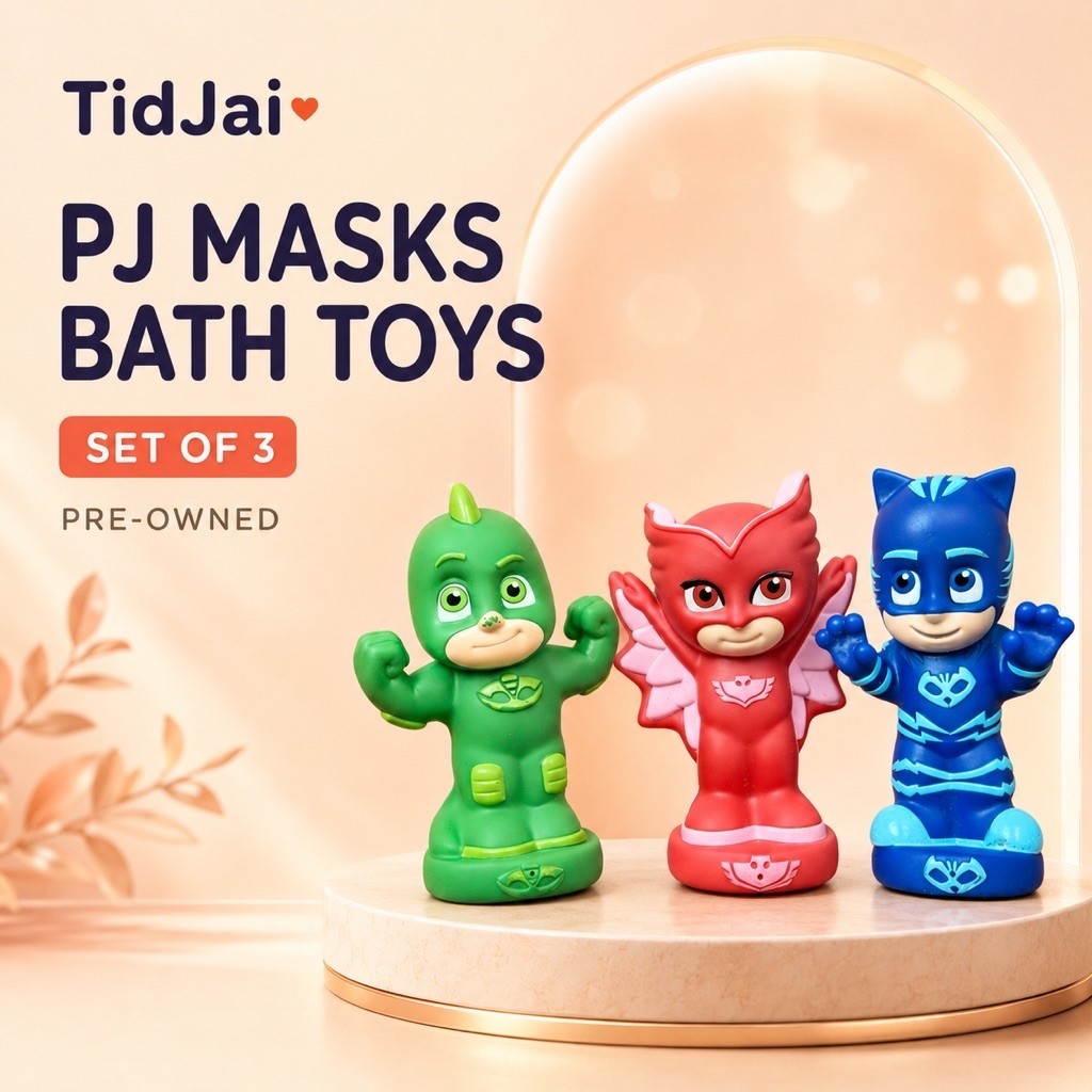 🛁 ตุ๊กตายางฮีโร่ PJ MASK เล่นน้ำสุดน่ารัก 🌈 ชุดฮีโร่ 3 ตัว สีสดใส เด็กๆชอบมาก
