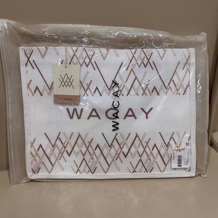 [ของแท้ มือ 1 ป้ายห้อย] กระเป๋าผ้า WACAY Canvas Tote Bag ลายกราฟิกมินิมอล พร้อมซองถุงซิป
