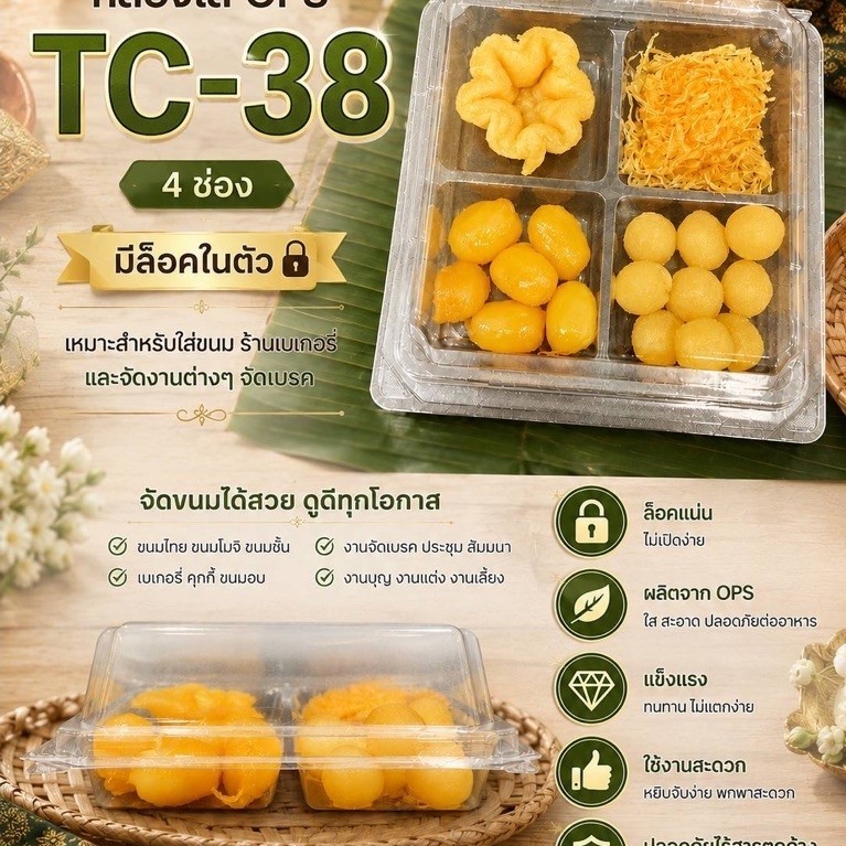 กล่องใส 4 ช่อง เบอร์ 38 ( TC-38 , TL-38 ) 50ใบ