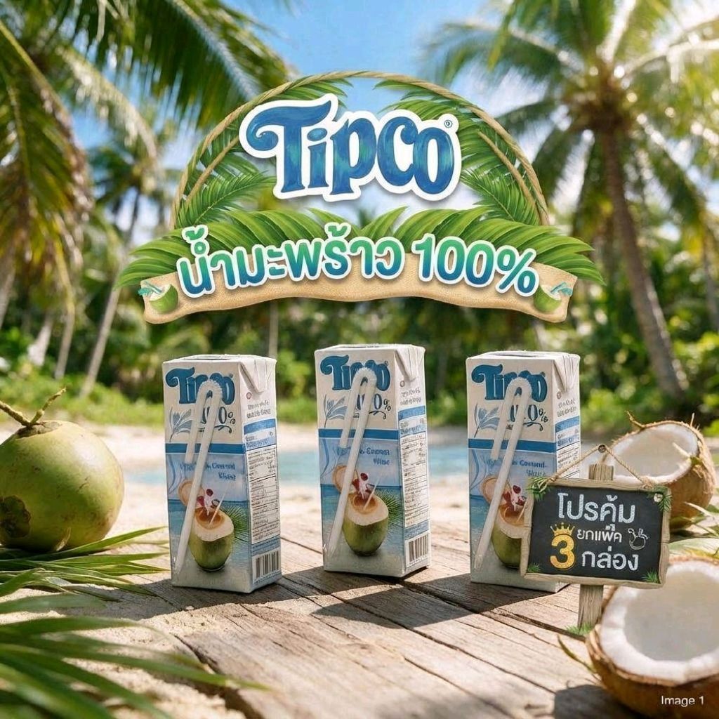 (แพ็ค 200มล.×3กล่อง) ทิปโก้ น้ำมะพร้าว 100% Tipco ควรบริโภคก่อน 4/12/69
