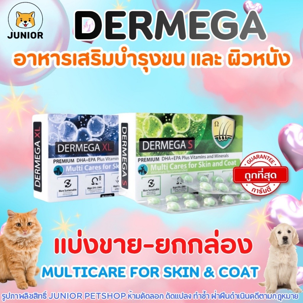 Dermega วิตามินบำรุงผิวหนังและขน สำหรับสุนัขและแมว Dermega ลดอาการคันและผื่นแพ้ ฟื้นฟูผิวหนังอักเสบ