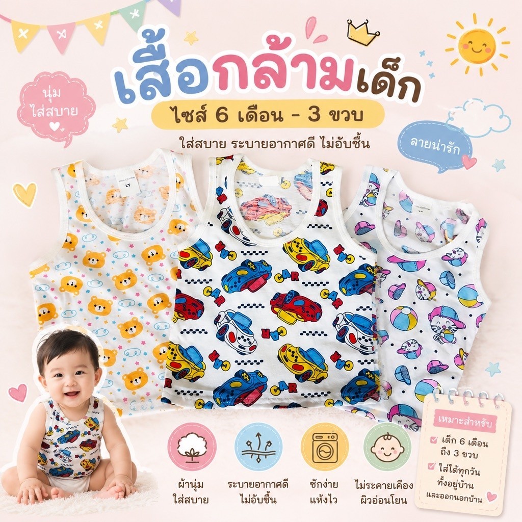 (เซ็ท4ตัว)เสื้อกล้าม เสื้อแขนกุด เสื้อเด็กแรกเกิด เด็ก1,2,3ขวบ