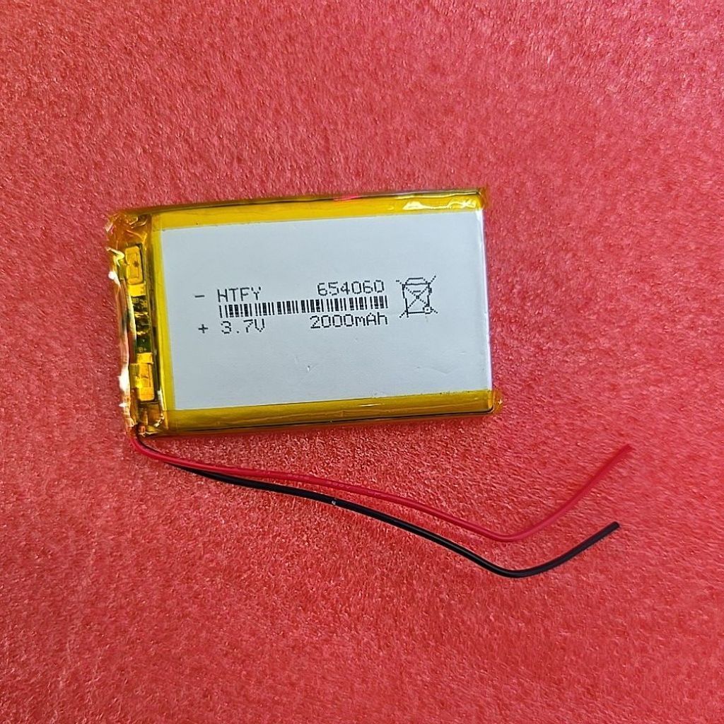 แบตเตอรี่ลิเธียมโพลิเมอร์ (LiPo)ขนาด 3.7V ความจุ 2000mAh (รหัส 654060ขนาดประมาณ 6x40x60 มม. 103450)