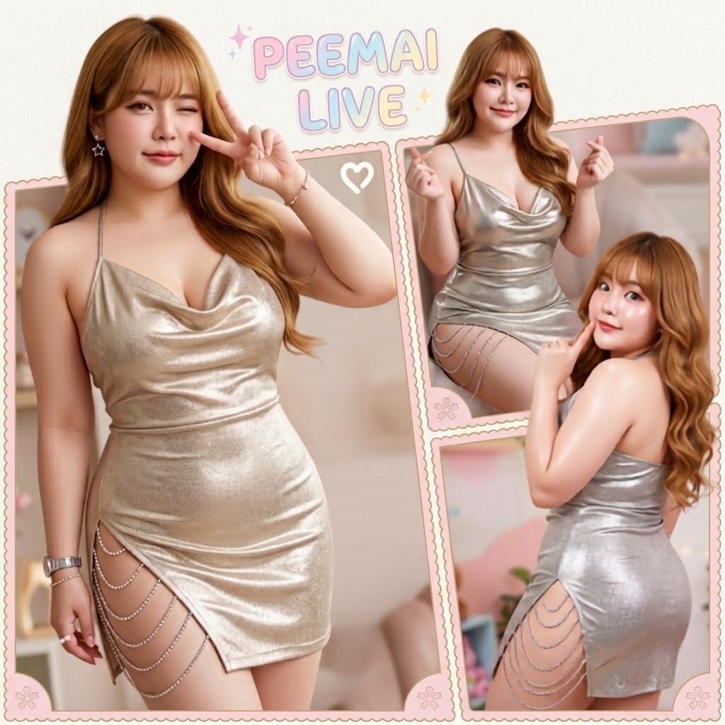PEEMAI LIVE ชุดเดรสสายเดี่ยวเซ็กซี่สาวอวบ ( XL-5XL 40-100kg) เดรสเมทัลลิกสาวอวบ P-179