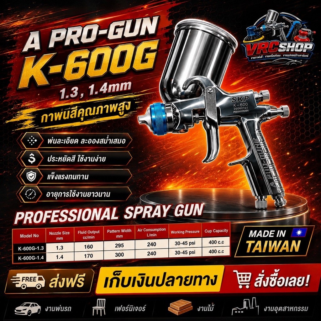 กาพ่นสี รุ่น K-600 A PROGUNS(ของแท้) 1.3mm 1.4mm