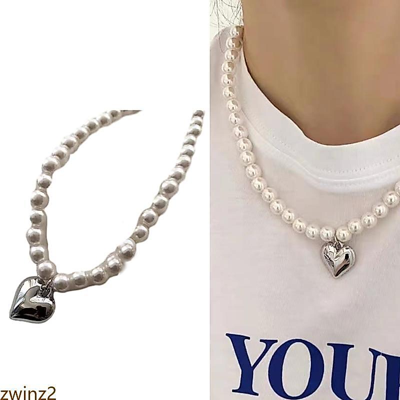 Zwinz2 Elegant Pearls สร้อยคอจี้หัวใจสร้อยคอแฟชั่นเครื่องประดับคอ CCB วัสดุลูกปัด Choker Great สําหร