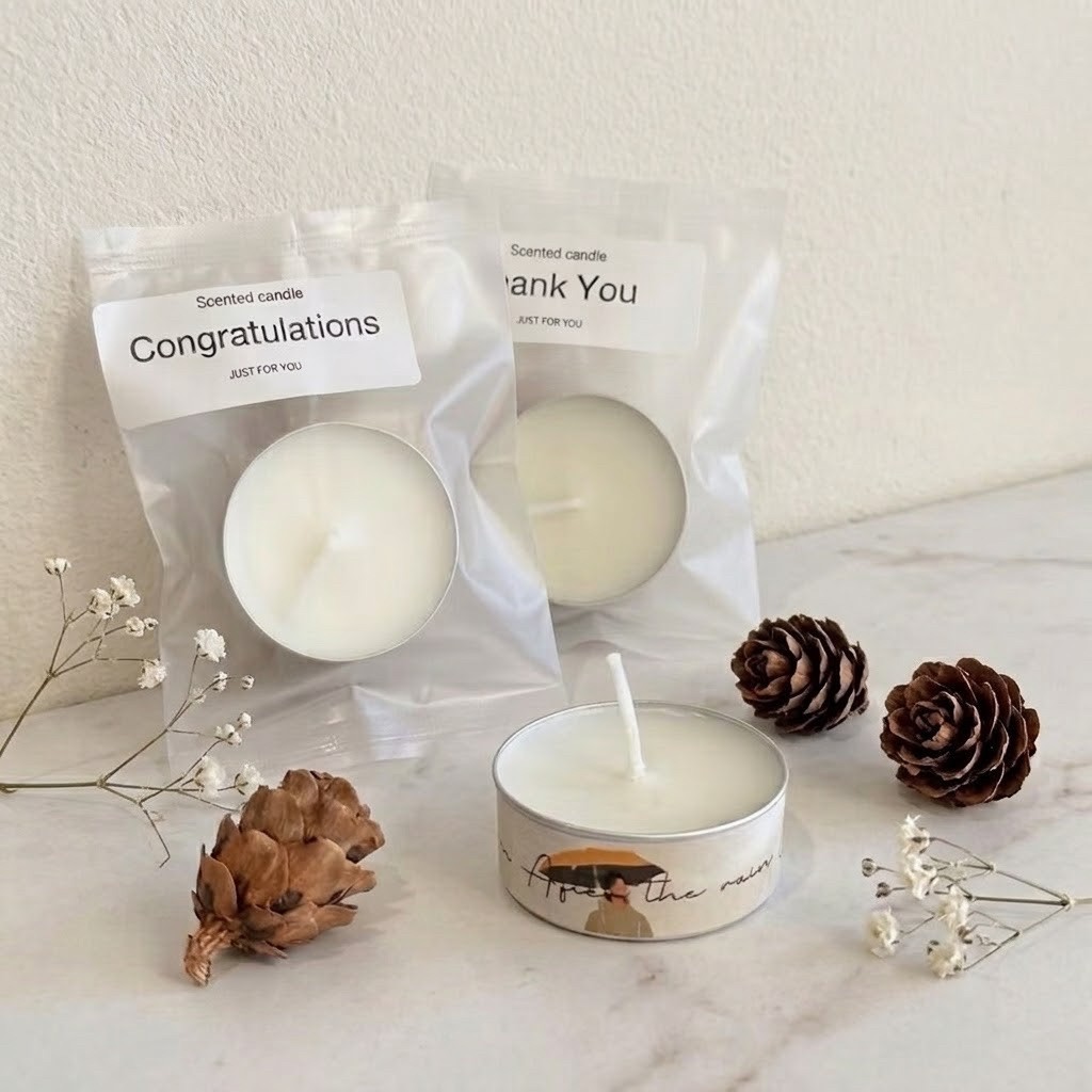 เทียนหอมทีไลท์ Soy Wax Mini Scented Candle ถุงขุ่น ของแจกปัจฉิม ของชำร่วย ของขวัญ | Nanve.Scents