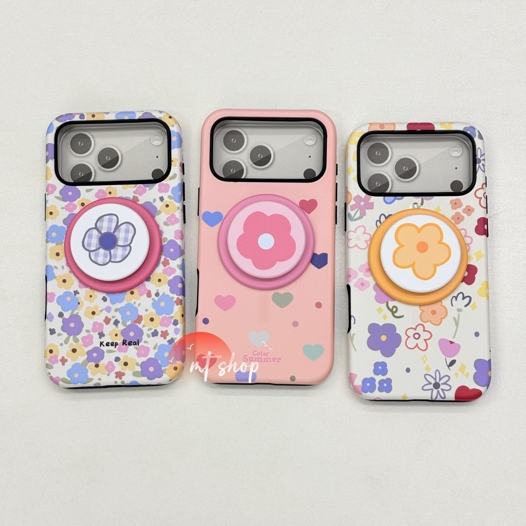 เคสโทรศัพท์มือถือลายดอกไม้ผิวด้าน สำหรับไอโฟน17-18ProMax แม่เหล็ก+Griptok เคส2ชั้น ขอบนิ่ม-หลังแข็ง
