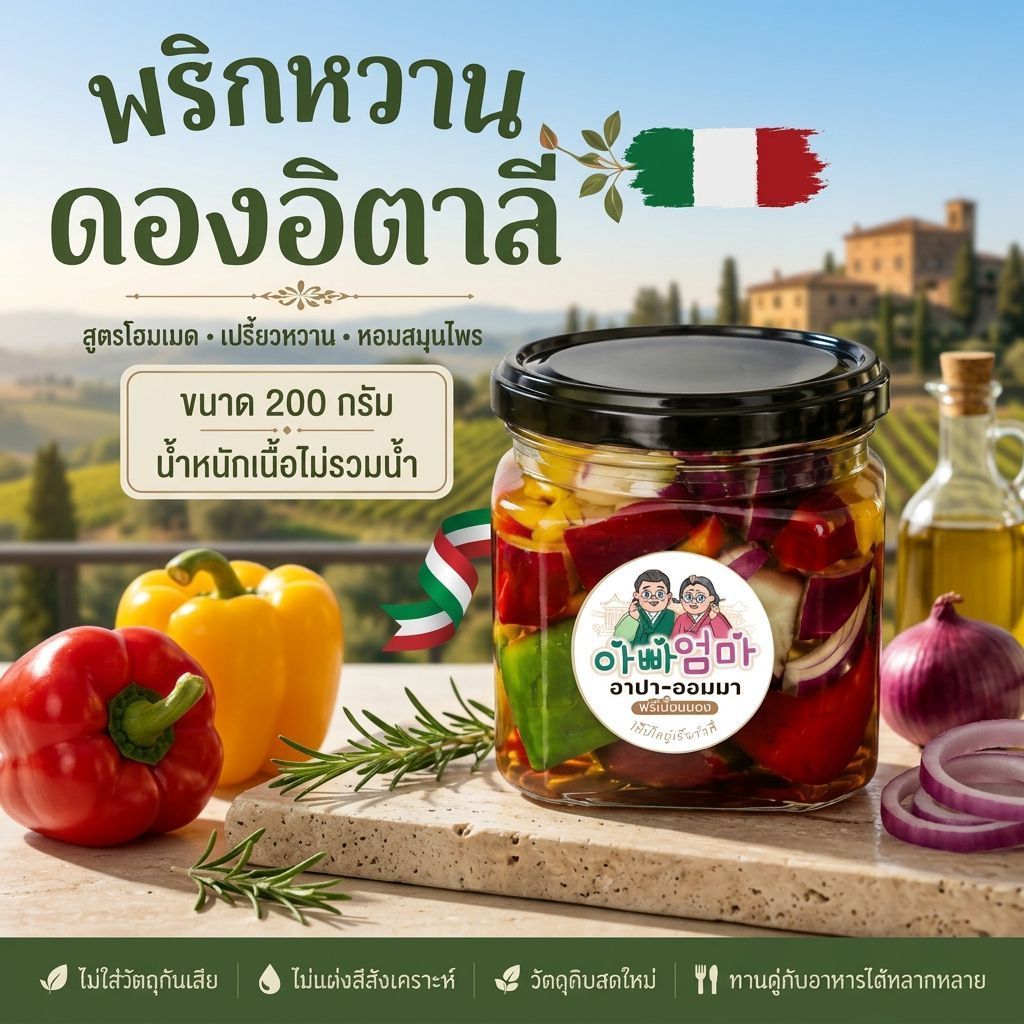 พริกหวานดองอิตาลี่เนื้อเน้นๆ200กรัมไม่รวมน้ำ