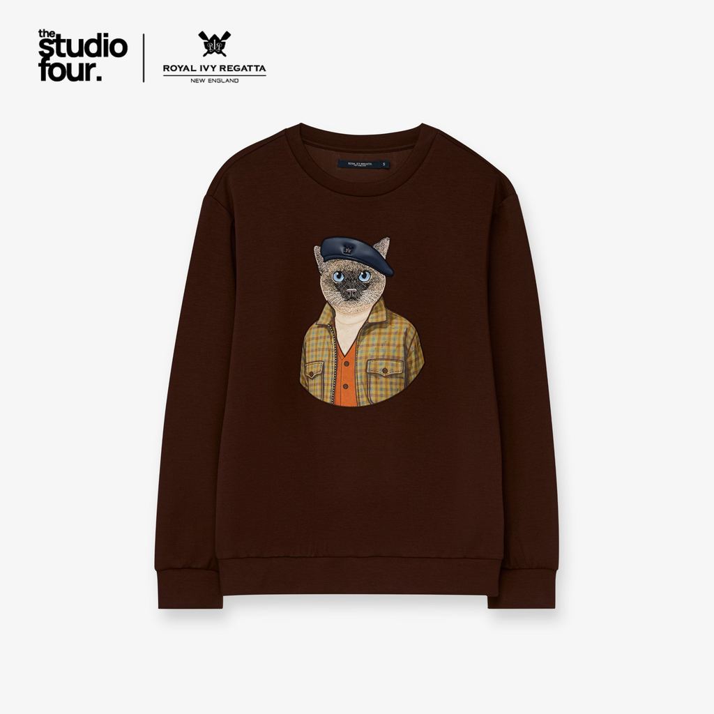 ROYAL IVY REGATTA - Vintage Cat Graphic Sweatshirt Dark Brown เสื้อสเวตเตอร์  (R26WGWB004)