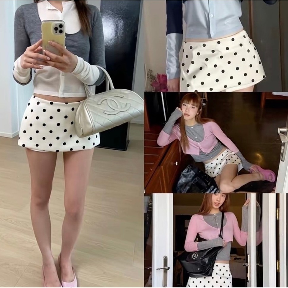 กระโปรงลายจุดโพกาดอจ เอวต่ำ Cayla luv skirt