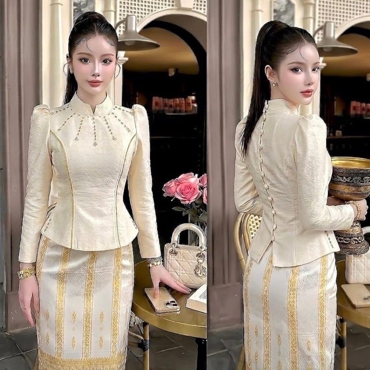 เสื้อไหมลาว ผ้าเกรดดี ใส่ไปงานแต่ง ได้แต่เสื้อ
