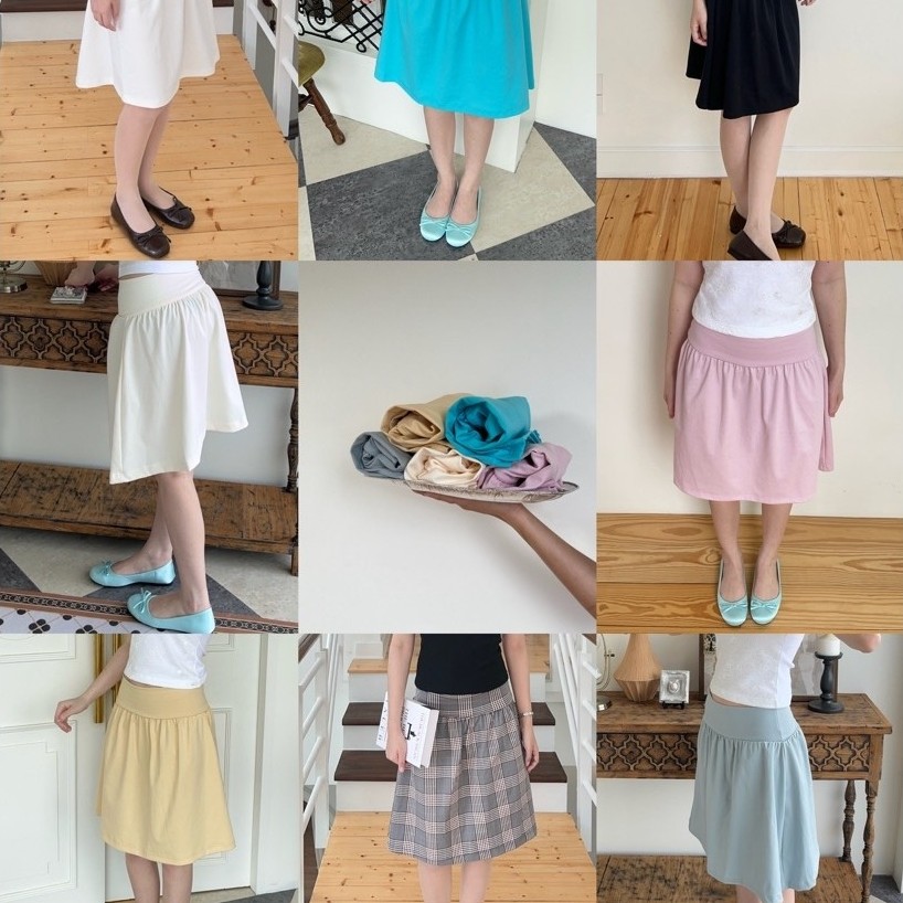 (เติมครีม/เหลือง )School midi skirt กระโปรงเอวสูง ทรงบานจีบเอว (happysummer.bkk)