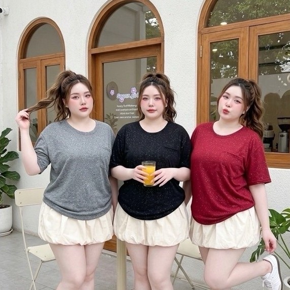 (ส่งด่วน)Gritter t-shirtเสื้อยืดคอกลมมีกลิตเตอร์ อก38-62นิ้ว